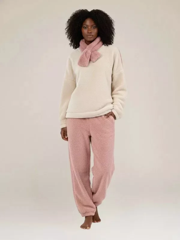 Pyjama En Polaire Pour Femme Crème et Rose "Flocon de Douceur"