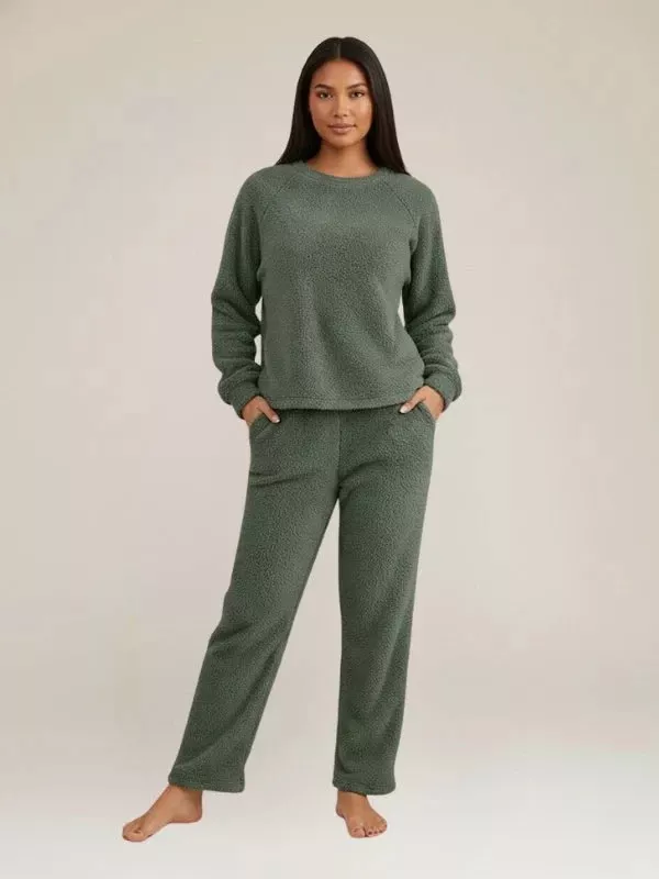 Pyjama Chaud Pour Femme en Flanelle Vert Sauge "Eden Polaire"