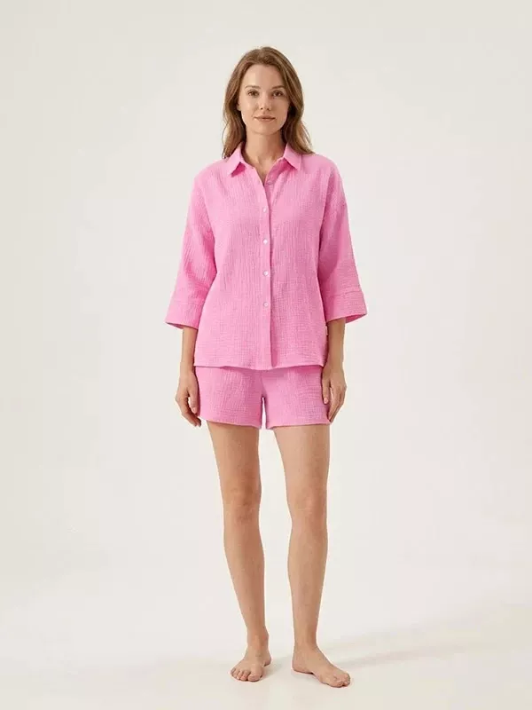 Pyjama Short en Coton Rose Pour Femme "Soupir d'Étoiles"