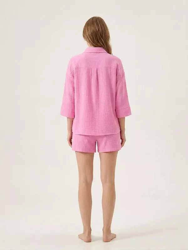 Pyjama Short en Coton Rose Pour Femme "Soupir d'Étoiles"