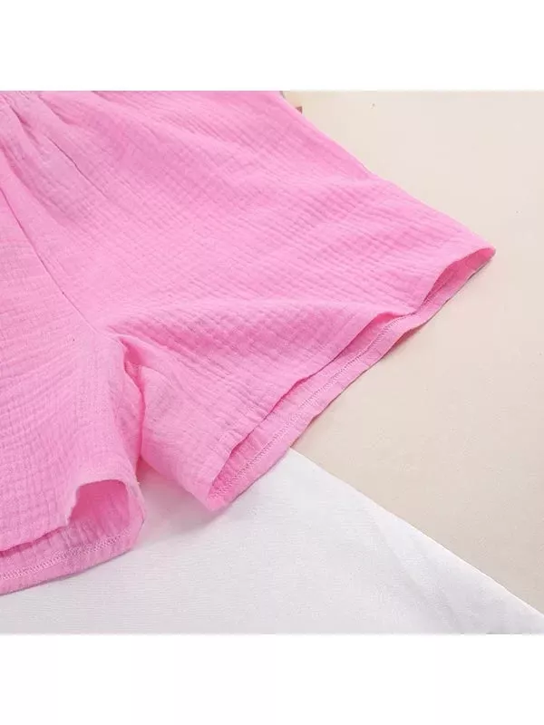 Pyjama Short en Coton Rose Pour Femme "Soupir d'Étoiles"