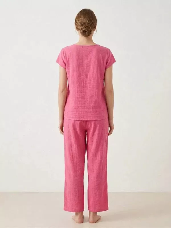 Pyjama En Lin Rose Pour Femme "Secret de Lys"