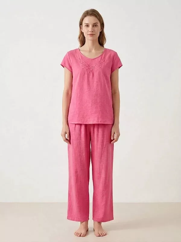 Pyjama En Lin Rose Pour Femme "Secret de Lys"