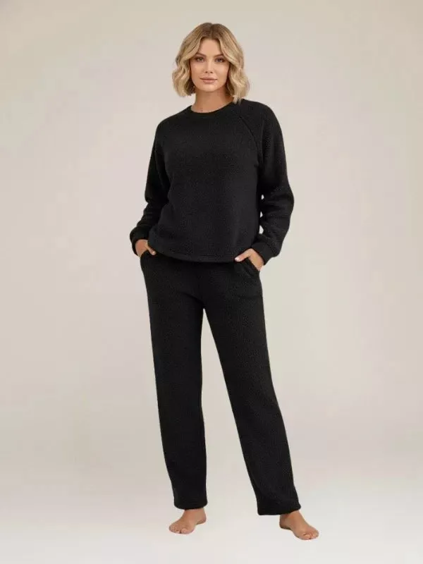 Pyjama Noir Tout Doux Pour Femme "Eden Polaire"