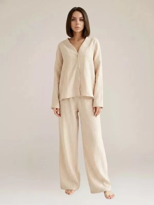 Pyjama Pour Femme En Coton Beige "Nuage de Douceur"