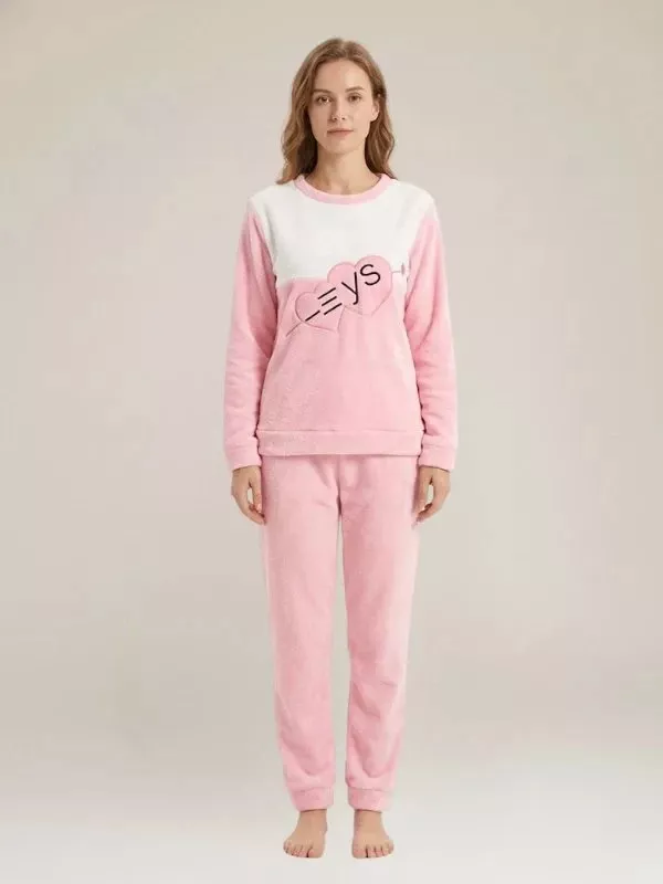 Pyjama D'hiver Polaire Pour Femme Motif Cœur "Câlin Polaire"