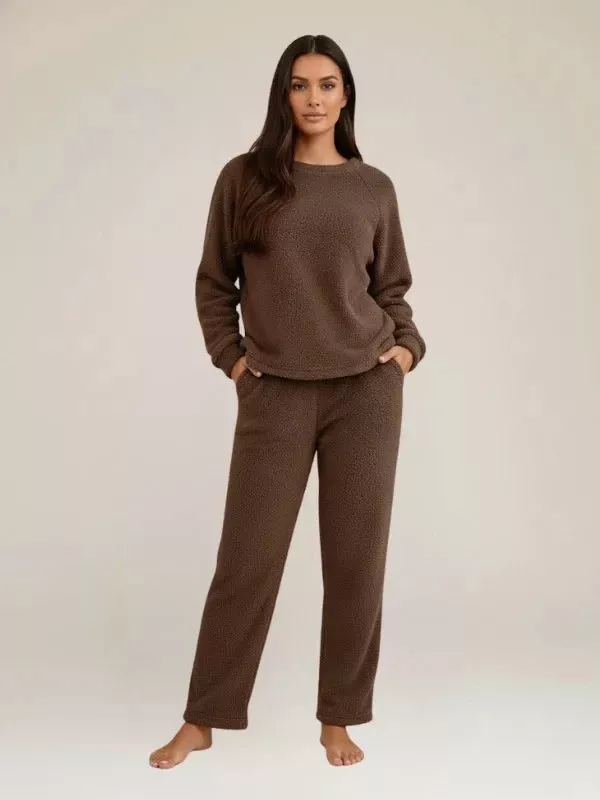 Pyjama d'Hiver Chaud en Flanelle Pour Femme Marron "Eden Polaire"