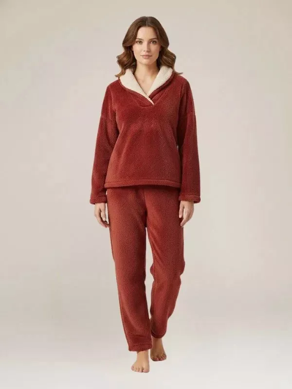 Ensemble Pyjama Femme Polaire Bordeaux "Flocon de Douceur"