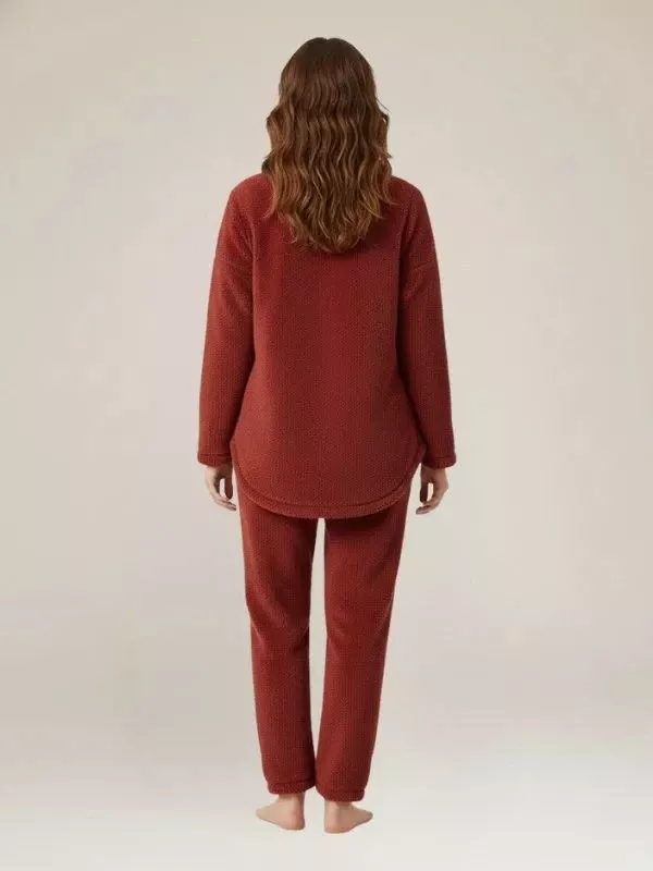 Ensemble Pyjama Femme Polaire Bordeaux "Flocon de Douceur"