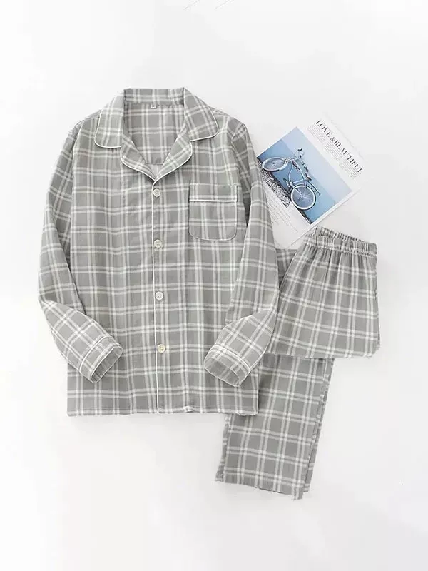 Pyjamas Pour Homme 100% Coton À Carreaux "Douceur d'Ébène"