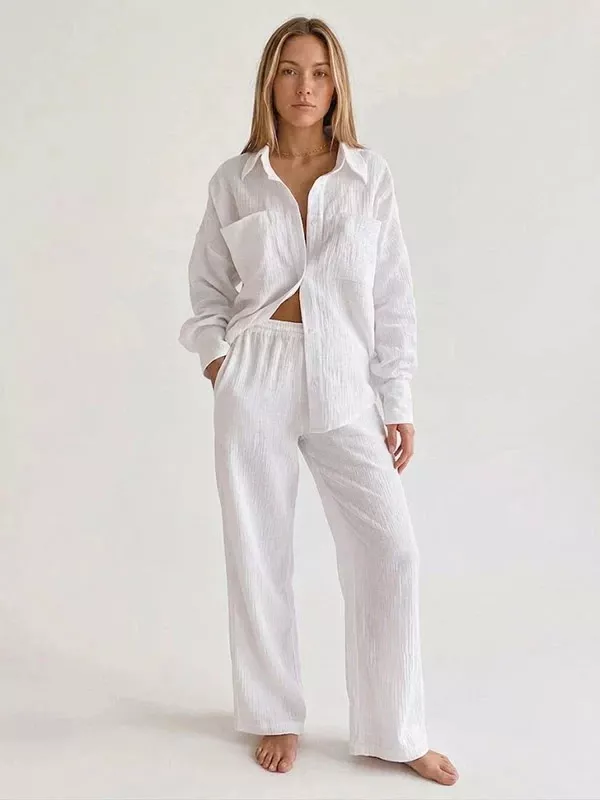 Pyjama Blanc En Coton Pour Femme "Orchidée de Nuit"