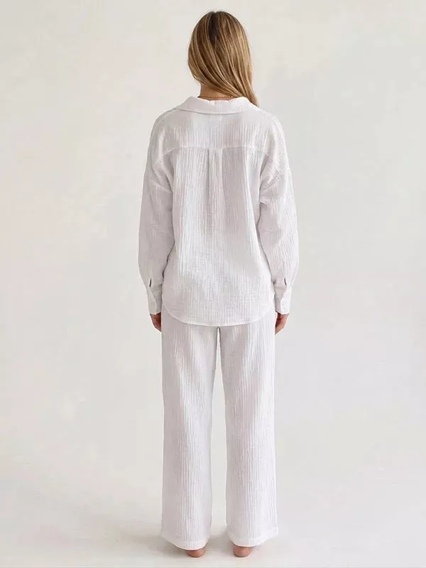 Pyjama Blanc En Coton Pour Femme "Orchidée de Nuit"