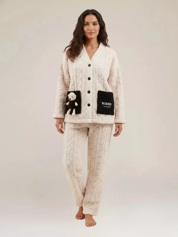 Ensemble Pyjama Avec Veste Polaire Pour Femme "Nuit Enneigée"