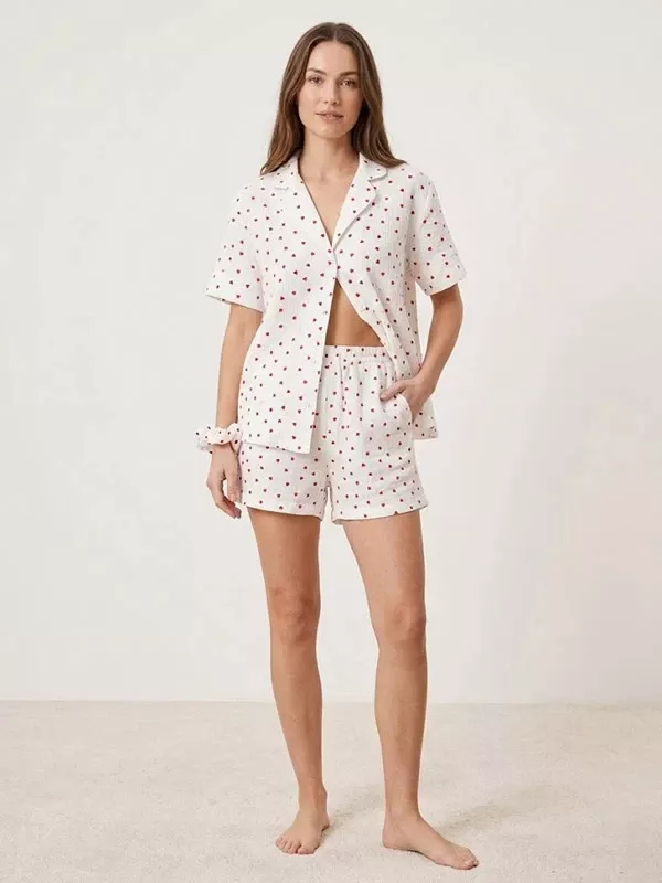 Ensemble Pyjama Short Coton Pour Femme "Coeur Léger"