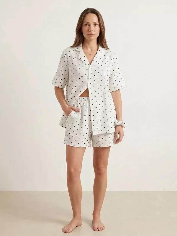 Ensemble Pyjama Short Coton Pour Femme "Coeur Léger"