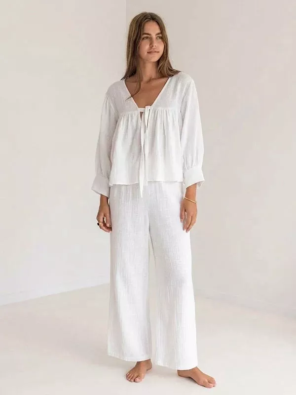 Pyjama Blanc En Coton Pour Femme "Reflet de Cristal"
