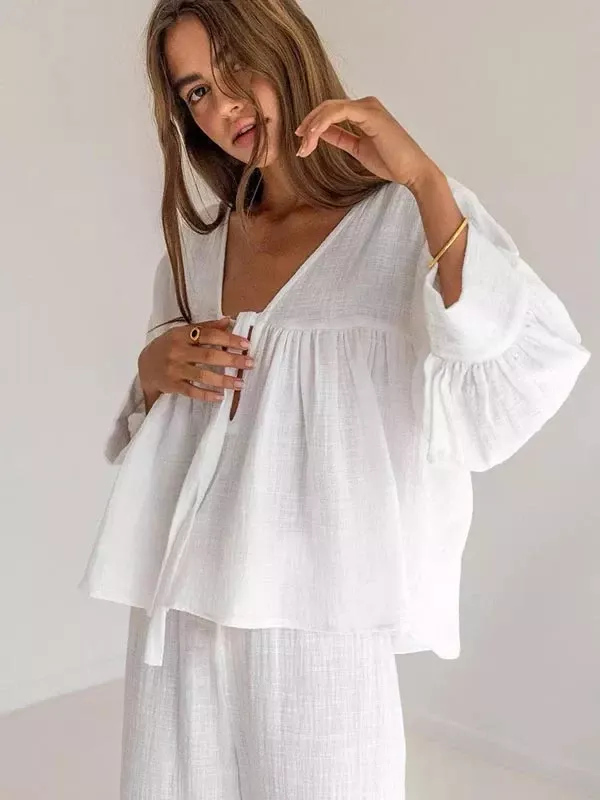 Pyjama Blanc En Coton Pour Femme "Reflet de Cristal"