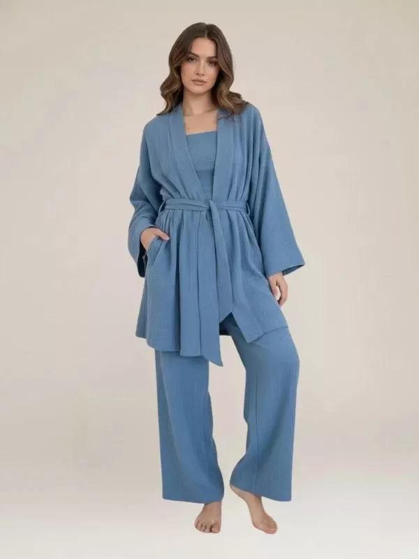 Pyjama Kimono Bleu Pour Femme "Murmure d'Océan"